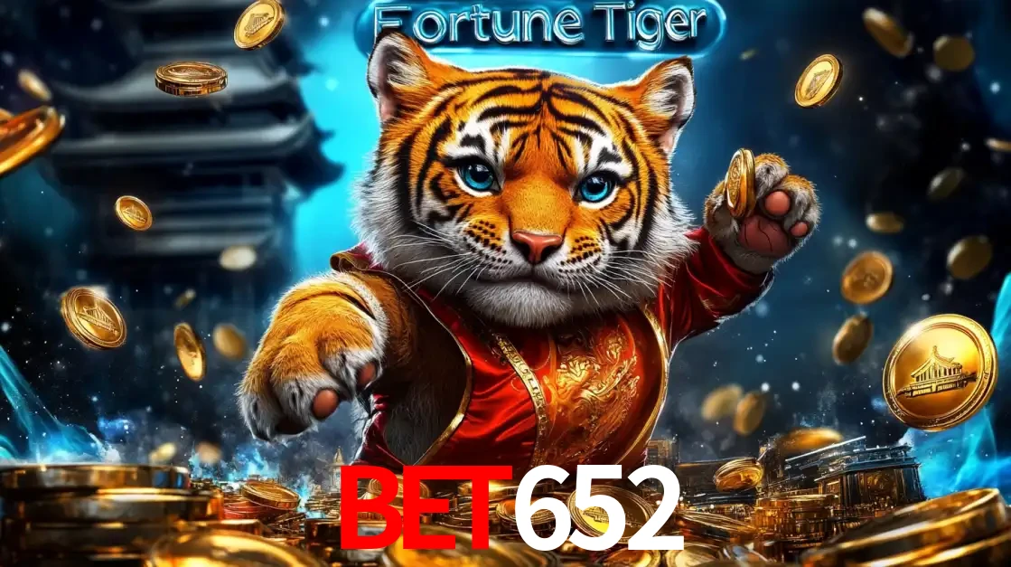 Imagem promocional do jogo de slot Fortune Tiger, com um tigre majestoso em traje tradicional cercado por uma fortuna em moedas de ouro, disponível agora no cassino bet652.